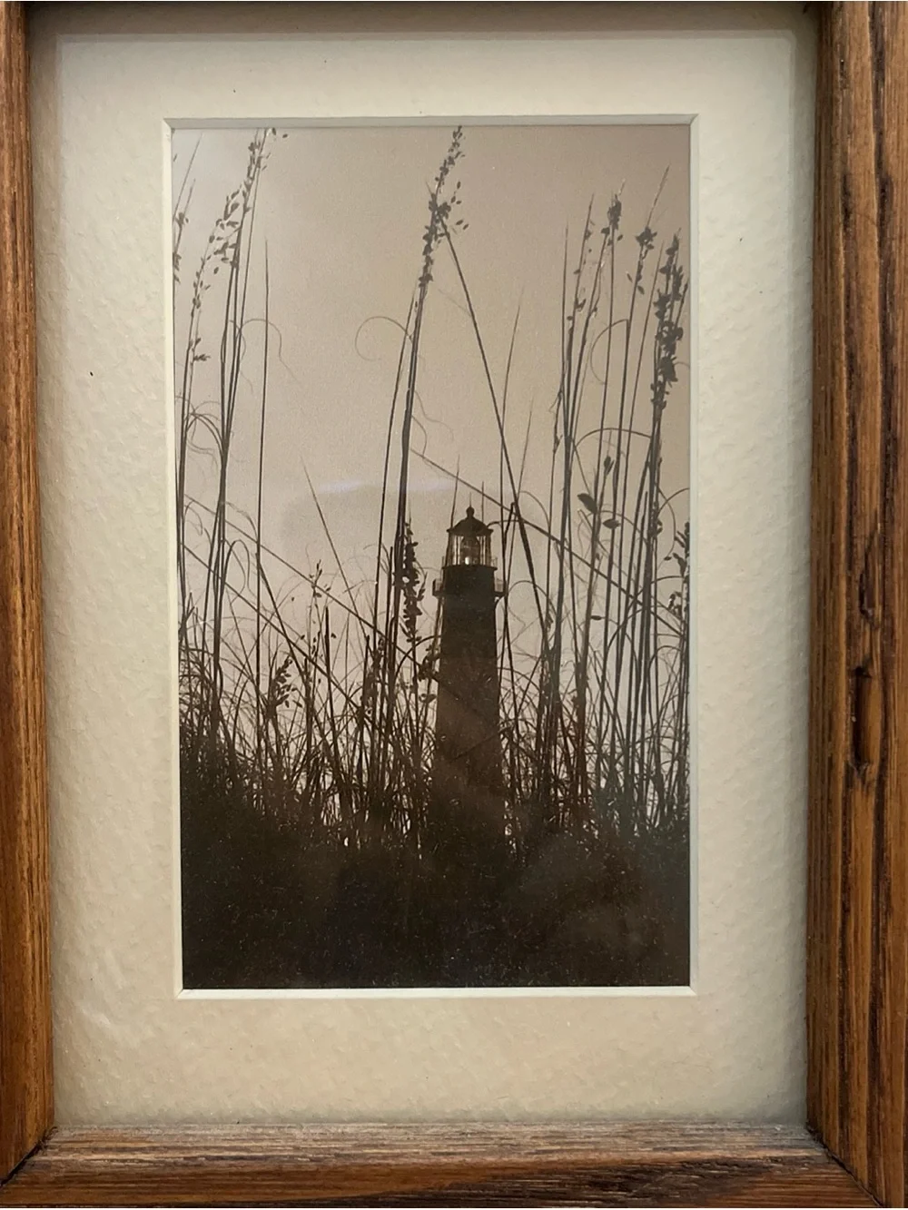 Rustic Framed Lighthouse Silhouette Art Print Wood Frame Coastal Beach Wood Deco